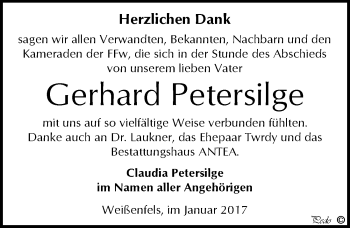 Traueranzeige von Gerhard Petersilge von Mitteldeutsche Zeitung Weißenfels