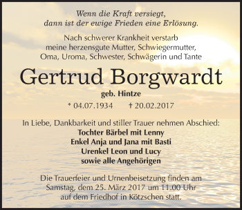 Traueranzeige von Gertrud Borgwardt von Mitteldeutsche Zeitung Merseburg/Querfurt