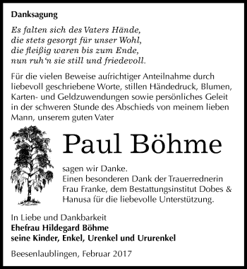 Traueranzeige von Paul Böhme von Mitteldeutsche Zeitung Bernburg