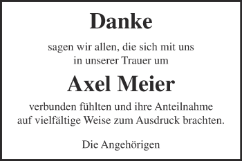 Traueranzeige von Axel Meier von WVG - Wochenspiegel Dessau / Köthen