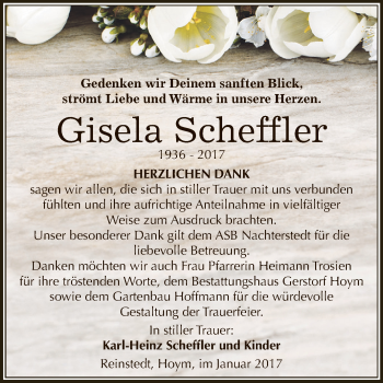Traueranzeige von Gisela Scheffler von Super Sonntag Quedlinburg