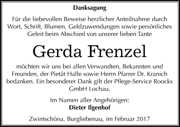 Traueranzeige von Gerda Frenzel von Mitteldeutsche Zeitung Halle/Saalkreis