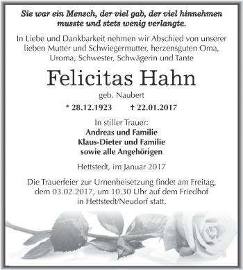 Traueranzeige von Johanna Heise von Mitteldeutsche Zeitung Mansfelder Land