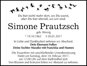 Traueranzeige von Simone Prautzsch von Mitteldeutsche Zeitung Halle/Saalkreis