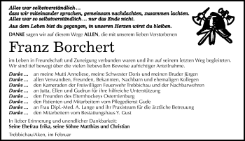 Traueranzeige von Franz Borchert von Mitteldeutsche Zeitung Köthen