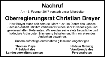 Traueranzeige von Christian Breyer von Mitteldeutsche Zeitung Halle/Saalkreis