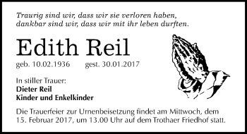 Traueranzeige von Edith Reil von Mitteldeutsche Zeitung Halle/Saalkreis