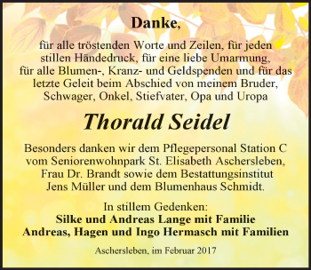 Traueranzeige von Thorald Seidel von Mitteldeutsche Zeitung Aschersleben