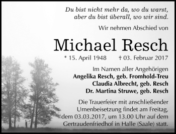 Traueranzeige von Michael Resch von Mitteldeutsche Zeitung Halle/Saalkreis