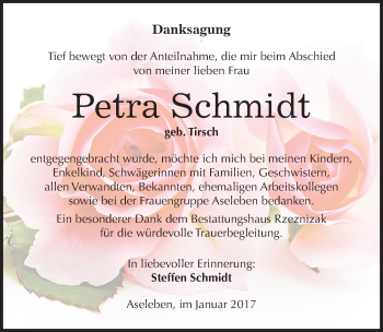 Traueranzeige von Petra Schmidt von Mitteldeutsche Zeitung Mansfelder Land