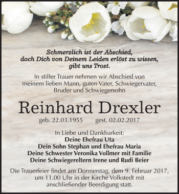 Traueranzeige von Reinhard Drexler von Mitteldeutsche Zeitung Mansfelder Land