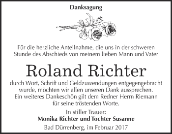 Traueranzeige von Roland Richter von Super Sonntag Halle