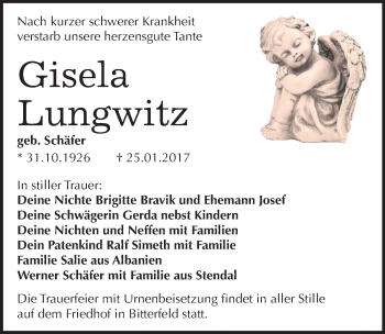 Traueranzeige von Gisela Lungwitz von Mitteldeutsche Zeitung Bitterfeld