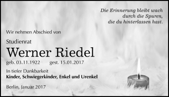 Traueranzeige von Werner Riedel von Mitteldeutsche Zeitung Merseburg/Querfurt