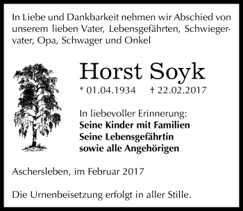 Traueranzeige von Horst Soyk von Mitteldeutsche Zeitung Aschersleben