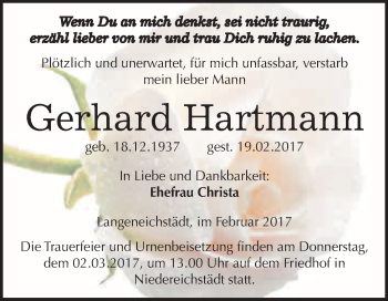Traueranzeige von Gerhard Hartmann von Super Sonntag Halle