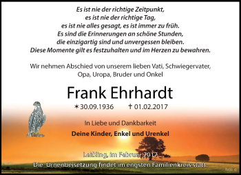 Traueranzeige von Frank Ehrhardt von WVG - Wochenspiegel NMB / WSF / ZTZ