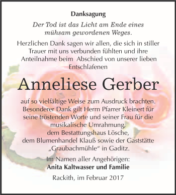 Traueranzeige von Anneliese Gerber von Super Sonntag Wittenberg