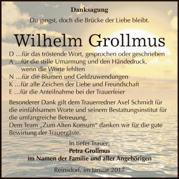 Traueranzeige von Wilhelm Grollmus von WVG - Wochenspiegel NMB / WSF / ZTZ
