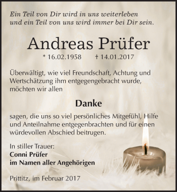Traueranzeige von Andreas Prüfer von Mitteldeutsche Zeitung Naumburg/Nebra