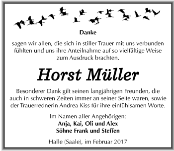 Traueranzeige von Horst Müller von Mitteldeutsche Zeitung Halle/Saalkreis