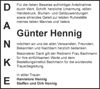 Traueranzeige von Günter Hennig von WVG - Wochenspiegel Dessau / Köthen