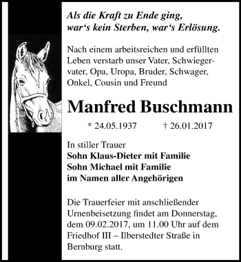 Traueranzeige von Manfred Buschmann von Mitteldeutsche Zeitung Bernburg