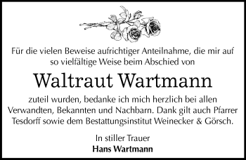 Traueranzeige von Waltraut Wartmann von Mitteldeutsche Zeitung Bernburg