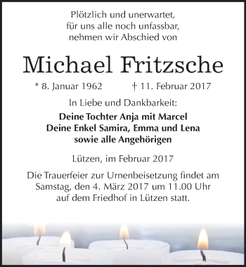 Traueranzeige von Michael Fritzsche von Mitteldeutsche Zeitung Weißenfels