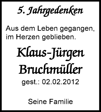 Traueranzeige von Klaus-Jürgen Bruchmüller von Mitteldeutsche Zeitung Dessau-Roßlau