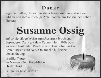 Traueranzeige von Susanne Ossig von Super Sonntag Halle