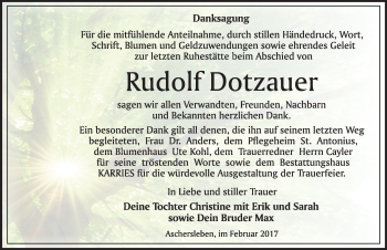 Traueranzeige von Rudolf Dotzauer von Mitteldeutsche Zeitung Aschersleben