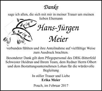 Traueranzeige von Hans-Jürgen Meier von WVG - Wochenspiegel Bitterfeld