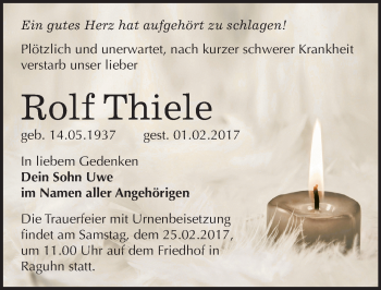 Traueranzeige von Rolf Thiele von Mitteldeutsche Zeitung Bitterfeld