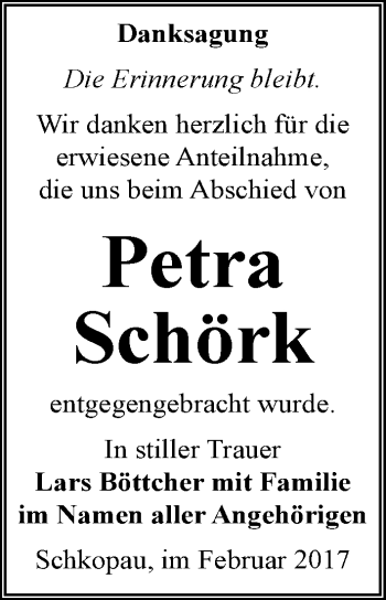 Traueranzeige von Petra Schörk von Mitteldeutsche Zeitung Merseburg/Querfurt