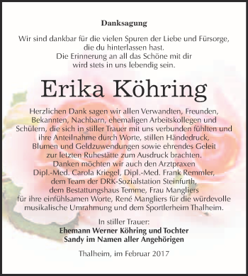 Traueranzeige von Erika Köhring von WVG - Wochenspiegel Bitterfeld