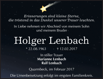 Traueranzeige von Holger Lenbach von Mitteldeutsche Zeitung Quedlinburg
