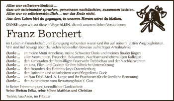 Traueranzeige von Franz Borchert von WVG - Wochenspiegel Dessau / Köthen