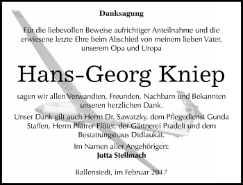 Traueranzeige von Hans Georg Kniep von Mitteldeutsche Zeitung Quedlinburg