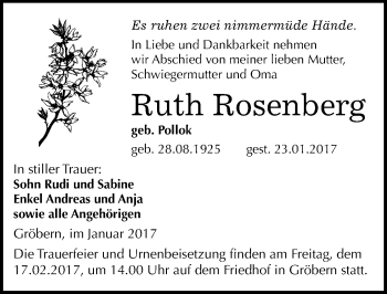 Traueranzeige von Ruth Rosenberg von Mitteldeutsche Zeitung Bitterfeld