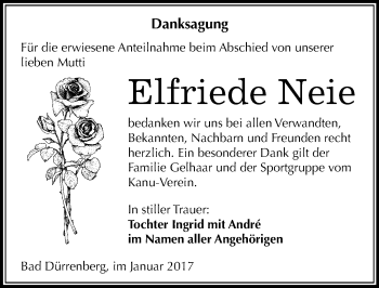 Traueranzeige von Elfriede Neie von Mitteldeutsche Zeitung Merseburg/Querfurt