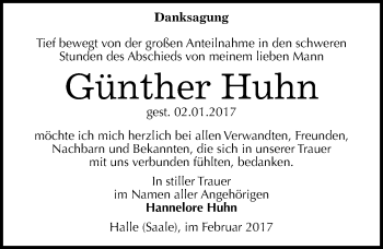 Traueranzeige von Günther Huhn von Mitteldeutsche Zeitung Halle/Saalkreis