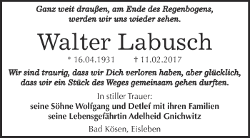 Traueranzeige von Walter Labusch von WVG - Wochenspiegel NMB / WSF / ZTZ