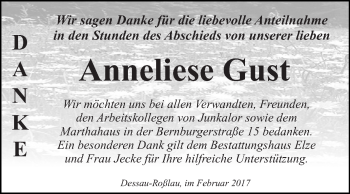 Traueranzeige von Anneliese Gust von WVG - Wochenspiegel Dessau / Köthen