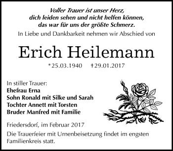Traueranzeige von Erich Heilemann von Mitteldeutsche Zeitung Bitterfeld