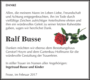 Traueranzeige von Ralf Busse von Super Sonntag SGH Mansf. Land