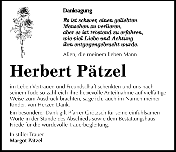 Traueranzeige von Herbert Pätzel von Mitteldeutsche Zeitung Dessau-Roßlau