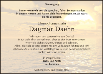 Traueranzeige von Dagmar Daehn von Mitteldeutsche Zeitung Aschersleben