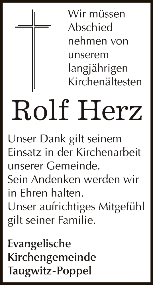  Traueranzeige für Rolf Herz vom 08.02.2017 aus WVG - Wochenspiegel NMB / WSF / ZTZ