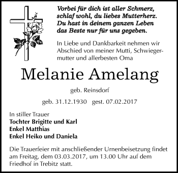 Traueranzeige von Melanie Amelang von Mitteldeutsche Zeitung Bernburg